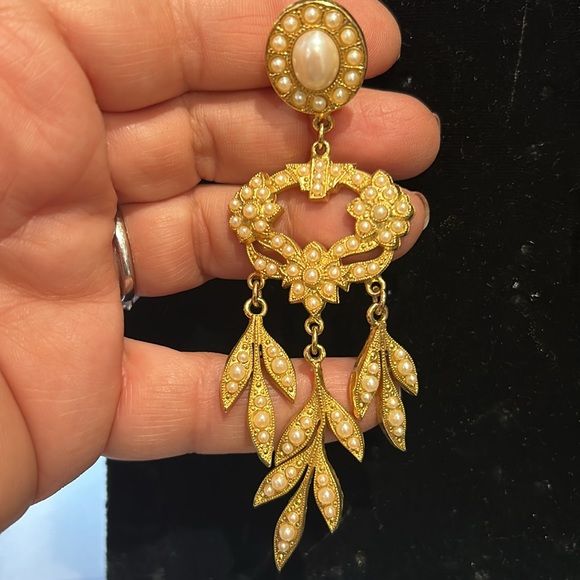 Stunning Seed Pearl Vintage Statement Earrings-Boutique - Picture 4 of 4